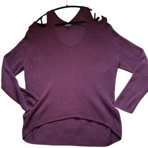 Express Purple Cold Shoulder Sweater